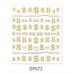 Ανάγλυφα Αυτοκόλλητα Νυχιών Χρυσά Σχέδια Δολάριο και Κινεζικά γράμματα DP672