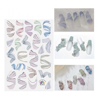 Αυτοκόλλητα Νυχιών πολύχρωμες Κορδέλες και σχέδιο Πέρλα R343