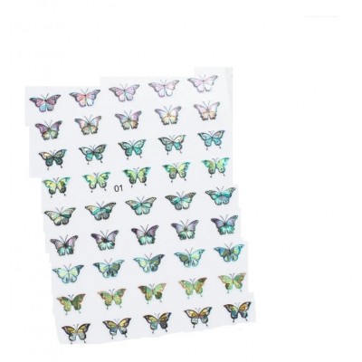 Αυτοκόλλητα Νυχιών Πολύχρωμες Ιριδίζον Πεταλούδες No1