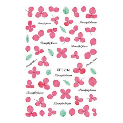 Αυτοκόλλητα Νυχιών με Φούξια Λουλούδια XF3236