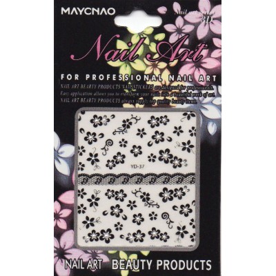 Αυτοκόλλητα Νυχιών 3D με Ανάγλυφο Μαύρο Σχέδιο YD-37